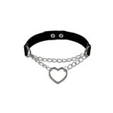 Alp Collection Siyah Deri Tasma Kalp Zincirli 37 Cm Choker Çıt Çıtlı Kadın Kolye