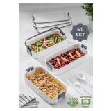 ALP HOME 3 Katlı Taşınabilir Yemek Kabı – Lunch Box Diyet Beslenme Kutusu Saklama Kabı Çatal Kaşıklı Gri