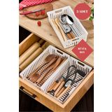 ALP HOME Büyük Boy Beyaz 3'Lü Set Modüler Kaşıklık Ve Kepçelik Çekmece Içi Düzenleyici Mutfak Organizer