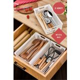 ALP HOME Büyük Boy Beyaz 5'Li Set Modüler Kaşıklık Ve Kepçelik Çekmece Içi Düzenleyici Mutfak Organizer