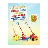 Alp Model alpmodel Hürkuş Uçak Jeep Araba Tekerlekli Çın Çın Sürmeli Baston Saplı Sopalı Itmeli Oyuncak 3 Lü Set