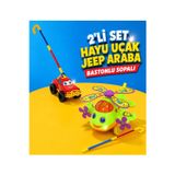 Alp Model Hayu Uçak Helikopter Jeep Araba Baston Saplı Sopalı Itmeli Oyuncak 2'Li Set