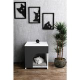 Alpa Ev Mobilya Ahşap Kedi Evi Kapalı Kedi Yatağı Yuvası Dekoratif Modern Komodin Yan Sehpa Tasarımlı Kedi Evi - Beyaz - Antrasit