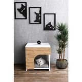 Alpa Ev Mobilya Ahşap Kedi Evi Kapalı Kedi Yatağı Yuvası Dekoratif Modern Komodin Yan Sehpa Tasarımlı Kedi Evi