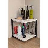 Alpa Ev Mobilya Iki Raflı Banyo Köşe Kare Düzenleyici Organizer Raf Metal Gövdeli Çok Amaçlı Banyo Standı - Beyaz