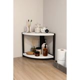 Alpa Ev Mobilya Iki Raflı Banyo Köşe Oval Düzenleyici Organizer Raf Metal Gövdeli Çok Amaçlı Banyo Standı - Beyaz