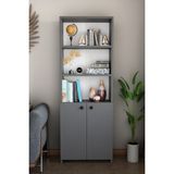 Alpa Ev Mobilya Kapaklı Çok Amaçlı Salon Dolabı 150X50X22 cm Raflı Kitaplık Dekoratif Depolama Ünitesi - Antrasit