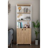 Alpa Ev Mobilya Kapaklı Çok Amaçlı Salon Dolabı 150X50X22 cm Raflı Kitaplık Dekoratif Depolama Ünitesi - Atlantik Çam - Beyaz