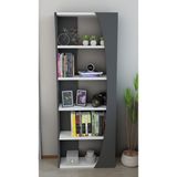 Alpa Ev Mobilya Kavisli İskandinav 150 cm 6 Raflı Kitaplık Salon Rafı | Ofis Dolabı Modern Raf Organizer - Antrasit - Beyaz