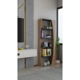 Alpa Ev Mobilya Kavisli İskandinav 150 cm 6 Raflı Kitaplık Salon Rafı | Ofis Dolabı Modern Raf Organizer - Atlantik Çam - Antrasit