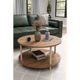 alpa ev mobilya Modern Yuvarlak Orta Sehpa 60 CM 2 Raflı Ahşap Ayaklı Çok Amaçlı Organizer Sehpa