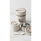 Alpa Store Fıxpoınt 1040 ml Çelik Beslenme Kabı Yemek Kutusu Lunch Box Sefer Tası 2 Katlı Termal Çantasıyla - Krem