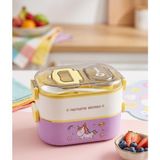 Alpa Store Fixpoint 1100 ml Double Lunch Box Paslanmaz Çelik 2 Katlı Beslenme Yemek Kabı Çatal Kaşık Yemek Kutusu Sefer Tası - Mor