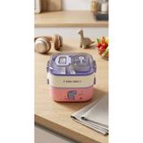 ALPA STORE Fixpoint 1300 ML Double Lunch Box Paslanmaz Çelik 2 Katlı Beslenme Yemek Kabı Çatal Kaşık Yemek Kutusu Sefer Tası