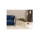 alpaevmobilya 3'lü Gold Tel Ayaklı Dikdörtgen Zigon Sehpa Takımı - Modern Salon ve Yan Sehpa Seti