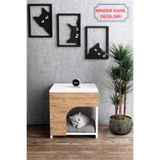 alpaevmobilya Ahşap Kedi Evi Kapalı Kedi Yatağı Yuvası Dekoratif Modern Komodin Yan Sehpa Tasarımlı Kedi Evi