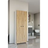 Alpaevmobilya Çok Amaçlı 2 Kapaklı 5 Raflı 150 cm Banyo Dolabı Organizer Düzenleyici ve Çamaşır Odası Dolabı - Atlantik Çam - Beyaz