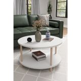 alpaevmobilya Modern Yuvarlak Orta Sehpa 60 CM 2 Raflı Ahşap Ayaklı Çok Amaçlı Organizer Sehpa
