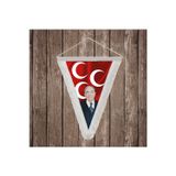 Alparslan Türkeş ve 3 Hilal Kırmızı Sancak Beyaz Saçaklı Üçgen Flama Bayrak Hatıra Flama
