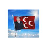 Alparslan Türkeş ve 3 Hilal Mhp Bayrağı Premium Raşel Kumaş 100X150 cm