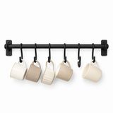 Alper Banyo 6 Kancalı Retro Askılık, 35 cm Siyah Plastik Duvar Askısı, Hem Yapışkanlı Hem Vidalı Montajlı Fincan Askısı, Kahve Köşesi ve Mutfak Düzenleyici Kupa Askılığı