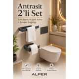 Alper Banyo Antrasit Lamalı 2'li Banyo Seti, Lamalı Solo Havlu Kağıdı Askısı, Lamalı Tuvalet Kağıdı Askısı, Hem Yapışkanlı Hem Montajlı Ürün