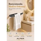 Alper Banyo Antrasit Lüks Tasarım Lamalı Solo Havluluk Güçlü Yapışkan Özelliği ile Düşmeyen Havluluk