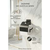 Alper Banyo Jasmin Siyah Kare Kapaklı WC Kağıtlık, Yapışkanlı ve Vidalı Montajlı Tuvalet Kağıdı Askısı, Statik Boyalı