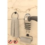 Alper Banyo Jasmin Yapışkanlı Siyah Kare 3'lü Banyo Seti - Yuvarlak Havluluk, Solo Havluluk, Kare Fön Makinesi Askısı Banyo Seti