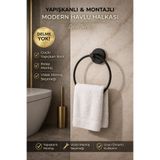 Alper Banyo Lotus Siyah Yuvarlak Havlu Asacağı, Halka Havluluk, İster Yapıştır İster Montajla