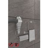 Alper Banyo Scilla Kare Krom 3'lü Yapışkanlı Banyo Seti | Kare Havluluk, Solo Havluluk Kare Fön Makinesi Askısı
