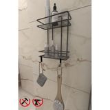Alper Banyo Siyah 2 Katlı Düz Banyo Şampuanlığı, Yapışkanlı