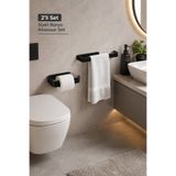 Alper Banyo Siyah Lamalı 2'li Banyo Seti, Lamalı Solo Havlu Kağıdı Askısı, Lamalı Tuvalet Kağıdı Askısı, Hem Yapışkanlı Hem Montajlı Ürün