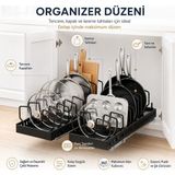 Alper Banyo Siyah Sürgülü Dolap İçi Organizer, Tencere Kapağı, Tava ve Kesme Tahtası Düzenleyici, 21 x 42 cm ( 1 Adet Fiyatıdır )
