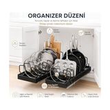 Alper Banyo Sürgülü Organizer Siyah – Yapışkanlı Dolap İçi Raylı Düzenleyici, Tencere Kapağı, Tava, Kesme Tahtası ve Mutfak Gereçleri için Çekmece Tipi Organizer, 21 x 42 cm