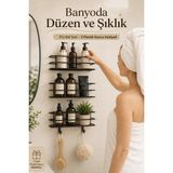 Alper Banyo Yapışkanlı 3’lü Banyo Raf Seti, Siyah TŞ01 Banyo ve Mutfak Rafı, Siyah Banyo Duş Askısı ( 3 Adet Fiyatıdır )