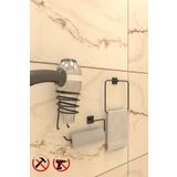 Alper Banyo Yapışkanlı Kare 3’lü Banyo Aksesuar Seti – Halka Havlu Askısı, Fön Askısı Ve Solo Havluluk