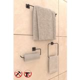 Alper Banyo Yapışkanlı Kare 3’lü Banyo Aksesuar Seti – Uzun Havlu Askısı, Halka Ve Solo Havluluk