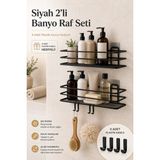 Alper Banyo Yapışkanlı TŞ01 Banyo ve Mutfak Rafı, Siyah Banyo Duş Askısı, Yapışkanlı Duş Rafı ve Şampuanlık, 4 Adet Plastik Kanca Hediyeli ( 2 Adet Fiyatıdır )