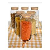 Alper Home 6 Lı Bambu Kapaklı Vakumlu 1300ml Cam Kavanoz