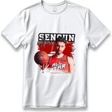 Alperen Şengün Baskılı Basketbol T-Shirt Unisex %100 Pamuk Nefes Alan Kalın Kumaşlı Tişört - Beyaz