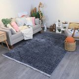 Alperenler Tekstil Şönil Kilim Saçaklı Kaymaz Dokuma Kilim Salon Halısı Mutfak Halısı Balkon Halısı Yolluk Iskandinav - 100 x 300 cm - Koyu Gri