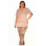 Alperi 78113 Pudra Büyük Beden Yazlık Kısa Kol Kadın Pijama Takımı