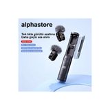 alphastore Kablosuz Yaka Mikrofonu Tüylü Rüzgarlıklı Çiftli Dijital Göstergeli Şarj Kutulu Type-C Uyumlu