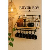 Alphom Dekoratif Duvar Rafı Metal Duvar Rafı Modern Askı Ve Kanca Çam Ağacı