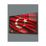 Alpileo Türk Bayrağı Yatay Alp Özel Cam Tablo, Ev Ofis Salon Duvar Dekoru