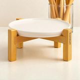 Alpina Bambu Ayaklı Seramik Sunum Tabağı, Servis Tabağı, Dekoratif Tatlı ve Kahvaltı Tabağı 26 cm - 26 x 9 cm