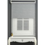 AlpiNaz Stor Perde Çiftli Sistem Modern Çizgi Beyaz Tül & Mat Gri Stor %90 Işıgı Keser