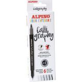 alpino caligraphy set 6 lı çift uçlu kaligrafi kalemi seti siyah gri ar-001040 - Yok