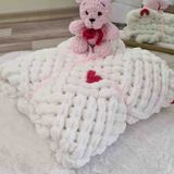 Alpjoy Puffy Kalpli Bebek Battaniyesi 100X100CM - Beyaz - Pembe